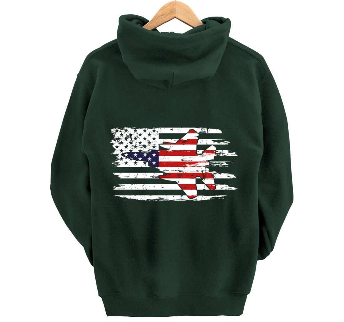USA F-15 Jet Fighter Airplane Patriotic American Flag Pullover Hoodie