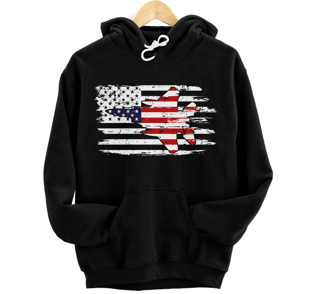 USA F-15 Jet Fighter Airplane Patriotic American Flag Pullover Hoodie