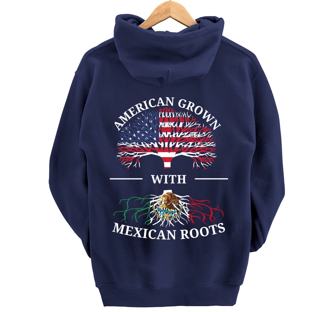 American Grown With Mexican Roots USA Flag Vintage Heritage Pullover Hoodie