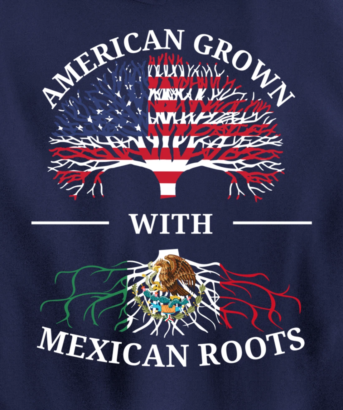 American Grown With Mexican Roots USA Flag Vintage Heritage Pullover Hoodie