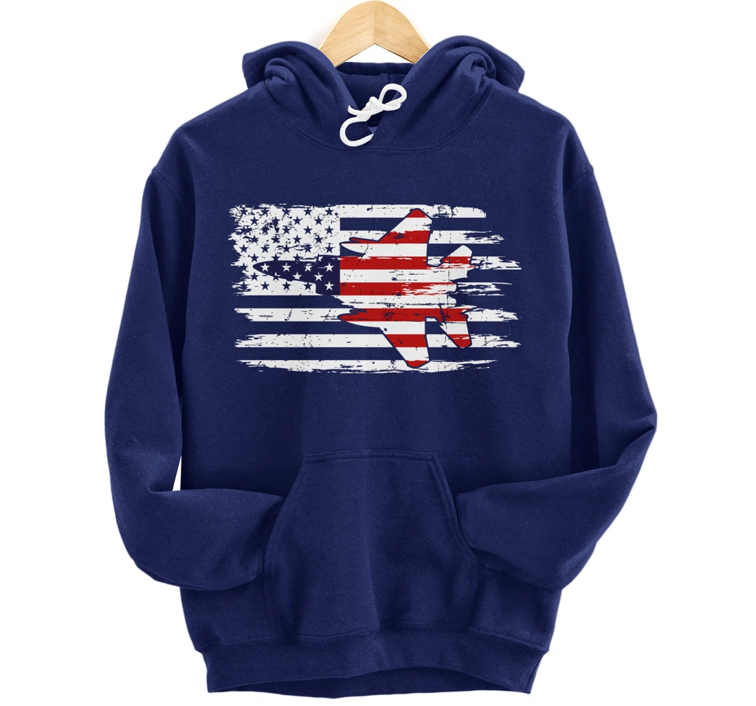 USA F-15 Jet Fighter Airplane Patriotic American Flag Pullover Hoodie