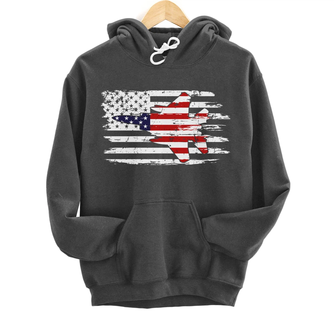 USA F-15 Jet Fighter Airplane Patriotic American Flag Pullover Hoodie