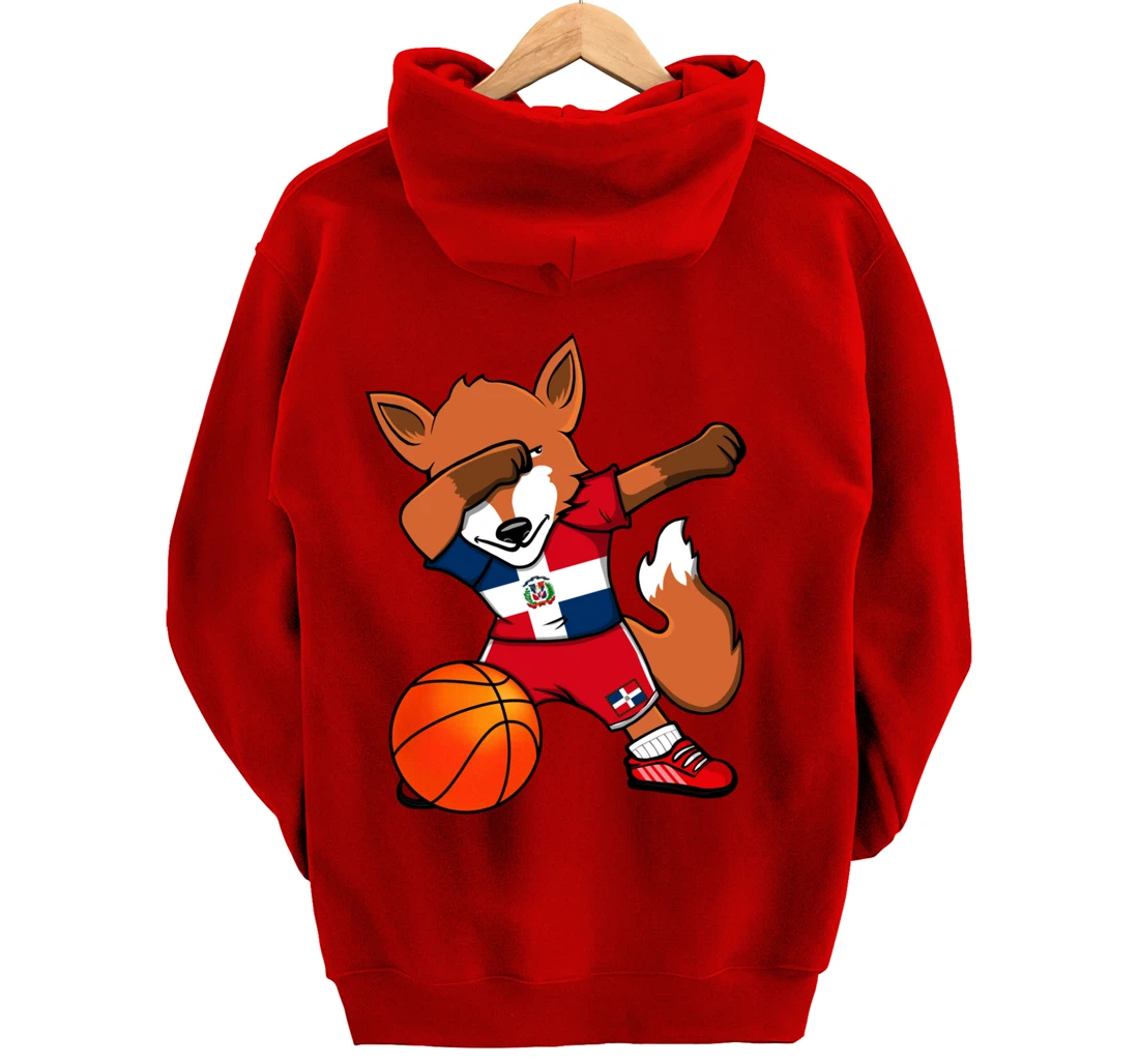 Dabbing Fox Dominican Republic Basketball Fans Jersey Sport Pullover Hoodie