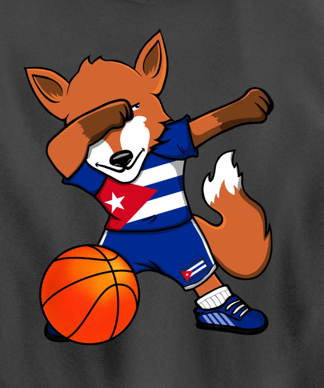 Dabbing Fox Cuba Basketball Fans Jersey Cuban Flag Sport Pullover Hoodie