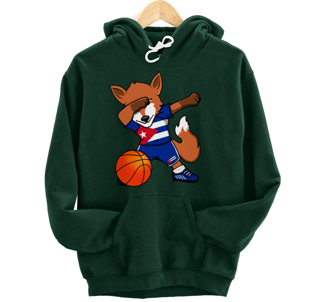 Dabbing Fox Cuba Basketball Fans Jersey Cuban Flag Sport Pullover Hoodie