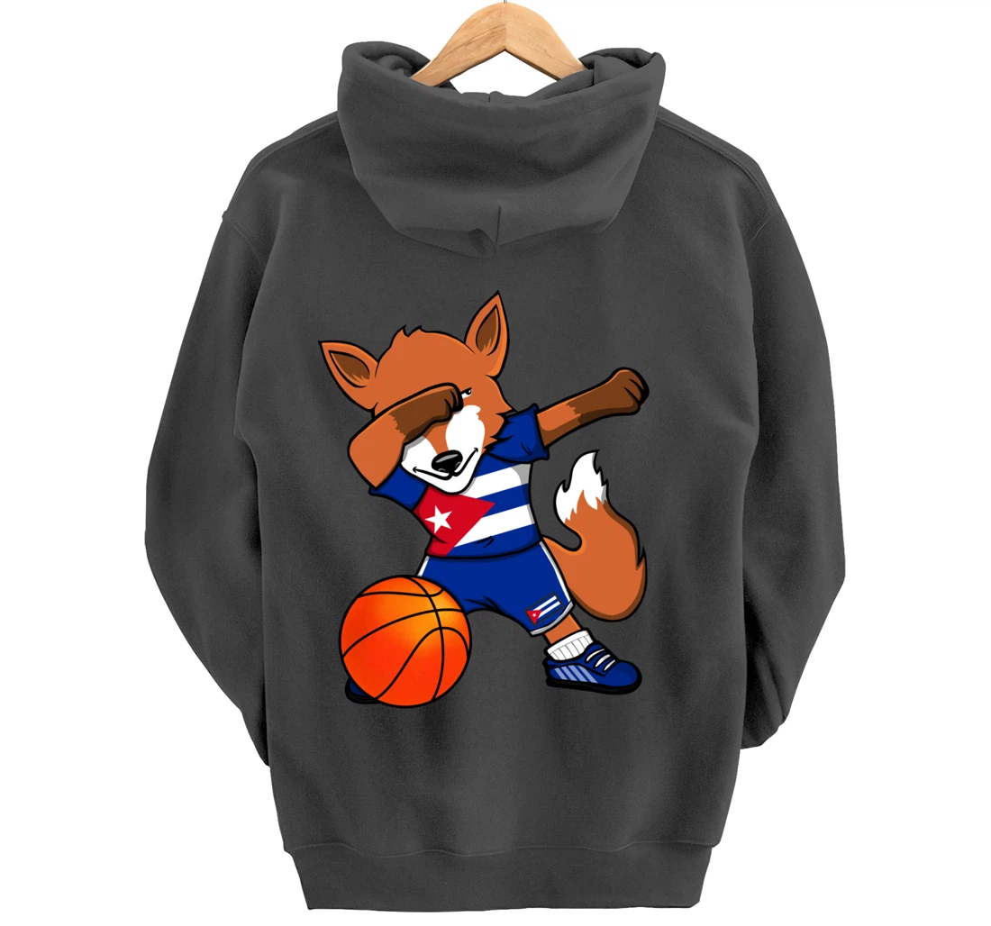 Dabbing Fox Cuba Basketball Fans Jersey Cuban Flag Sport Pullover Hoodie