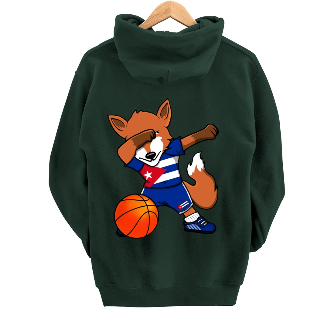 Dabbing Fox Cuba Basketball Fans Jersey Cuban Flag Sport Pullover Hoodie