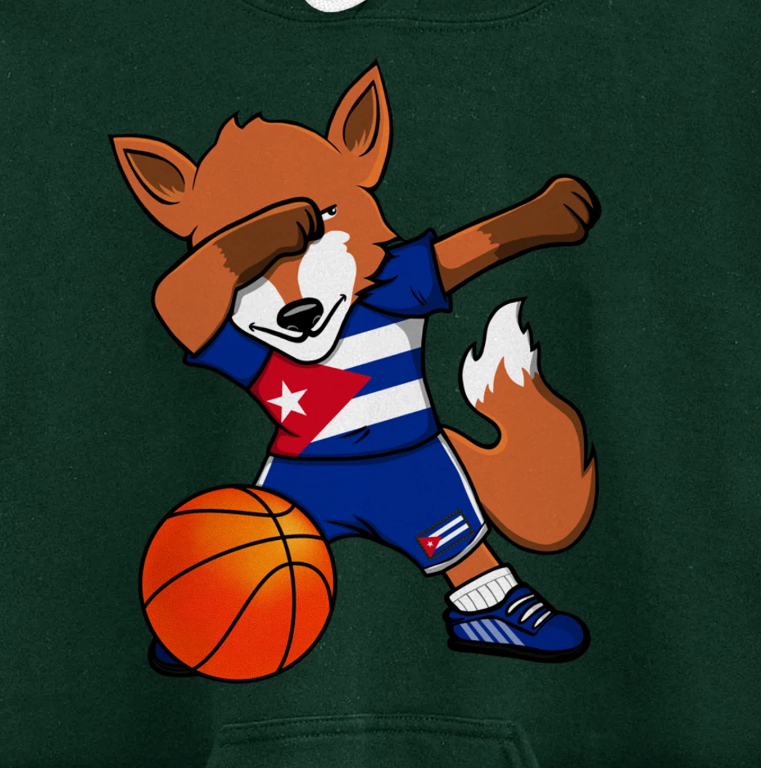 Dabbing Fox Cuba Basketball Fans Jersey Cuban Flag Sport Pullover Hoodie