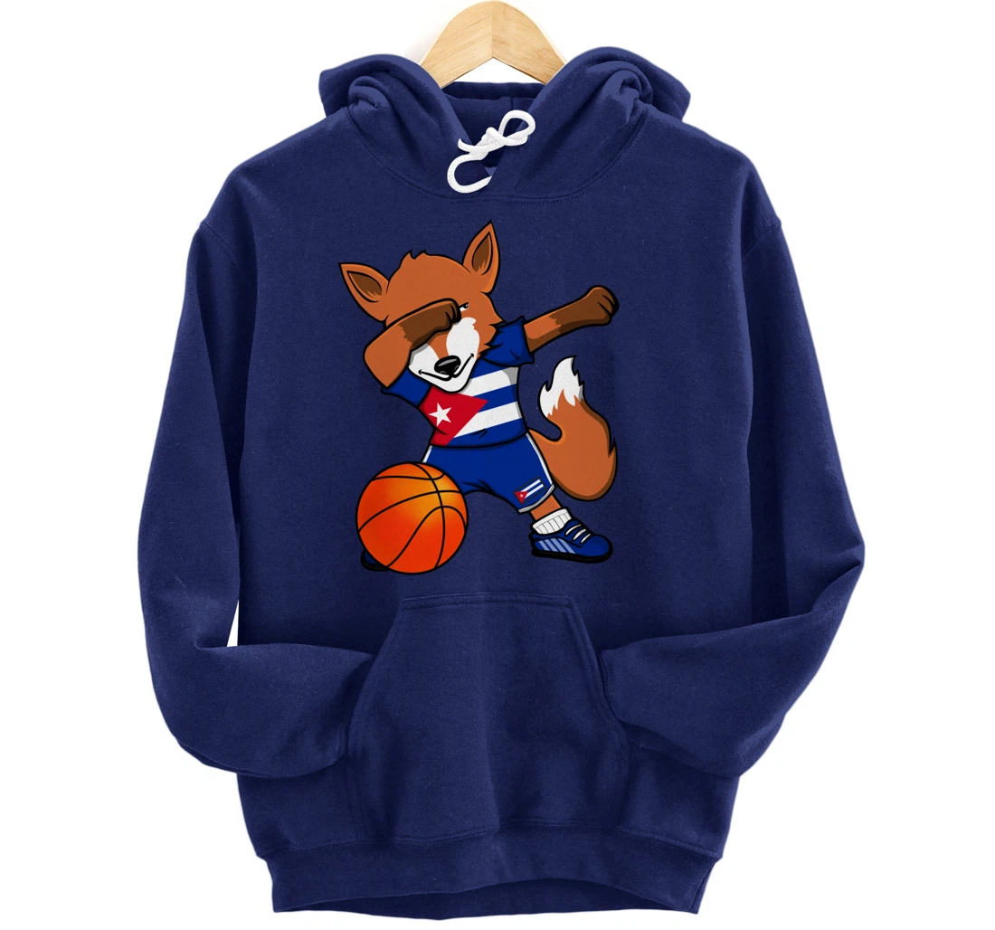 Dabbing Fox Cuba Basketball Fans Jersey Cuban Flag Sport Pullover Hoodie