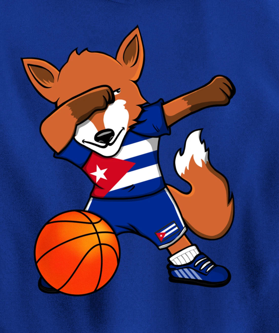 Dabbing Fox Cuba Basketball Fans Jersey Cuban Flag Sport Pullover Hoodie