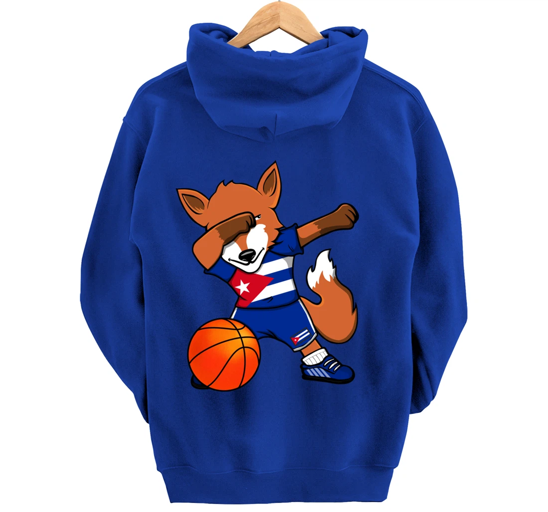 Dabbing Fox Cuba Basketball Fans Jersey Cuban Flag Sport Pullover Hoodie