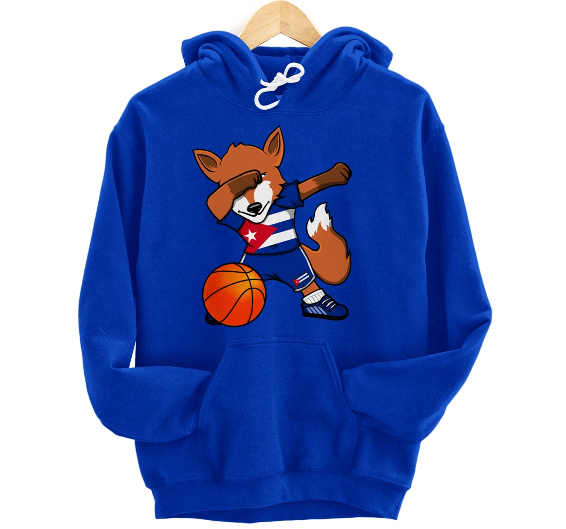 Dabbing Fox Cuba Basketball Fans Jersey Cuban Flag Sport Pullover Hoodie