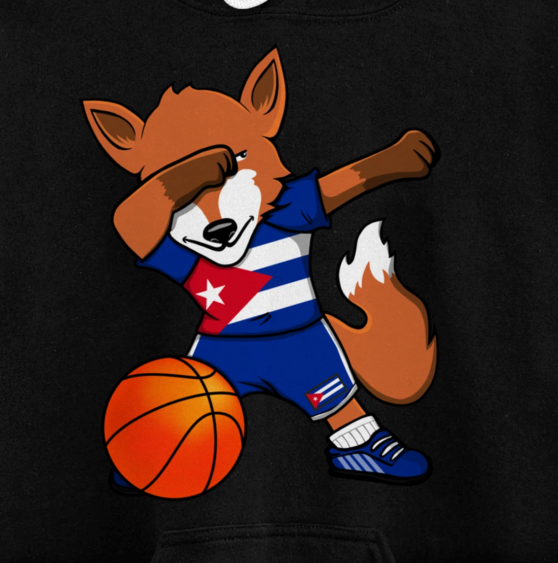 Dabbing Fox Cuba Basketball Fans Jersey Cuban Flag Sport Pullover Hoodie