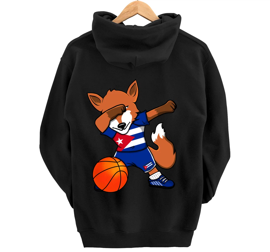 Dabbing Fox Cuba Basketball Fans Jersey Cuban Flag Sport Pullover Hoodie