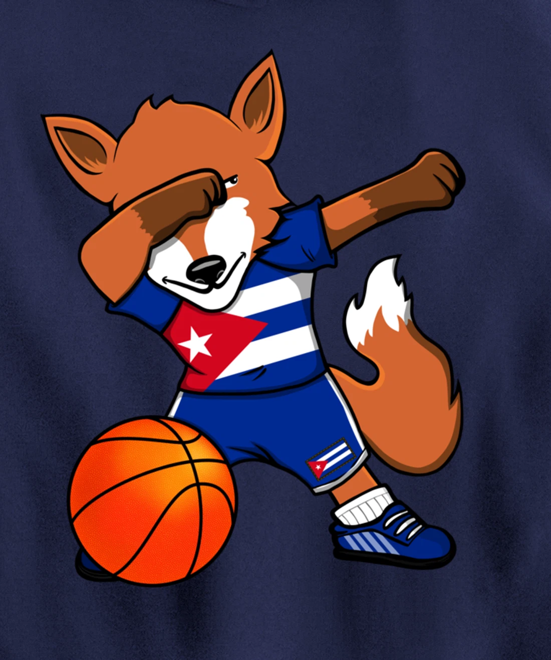 Dabbing Fox Cuba Basketball Fans Jersey Cuban Flag Sport Pullover Hoodie