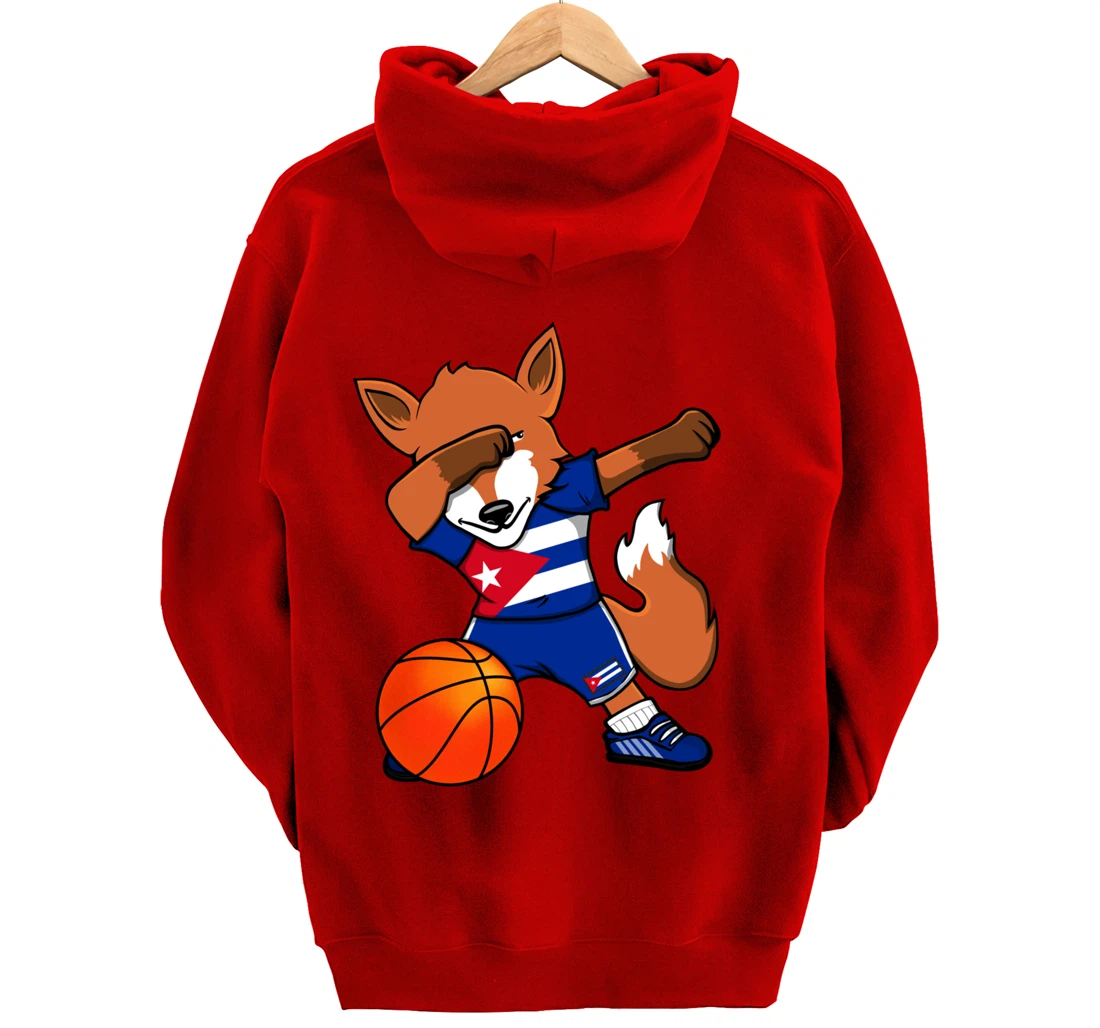 Dabbing Fox Cuba Basketball Fans Jersey Cuban Flag Sport Pullover Hoodie