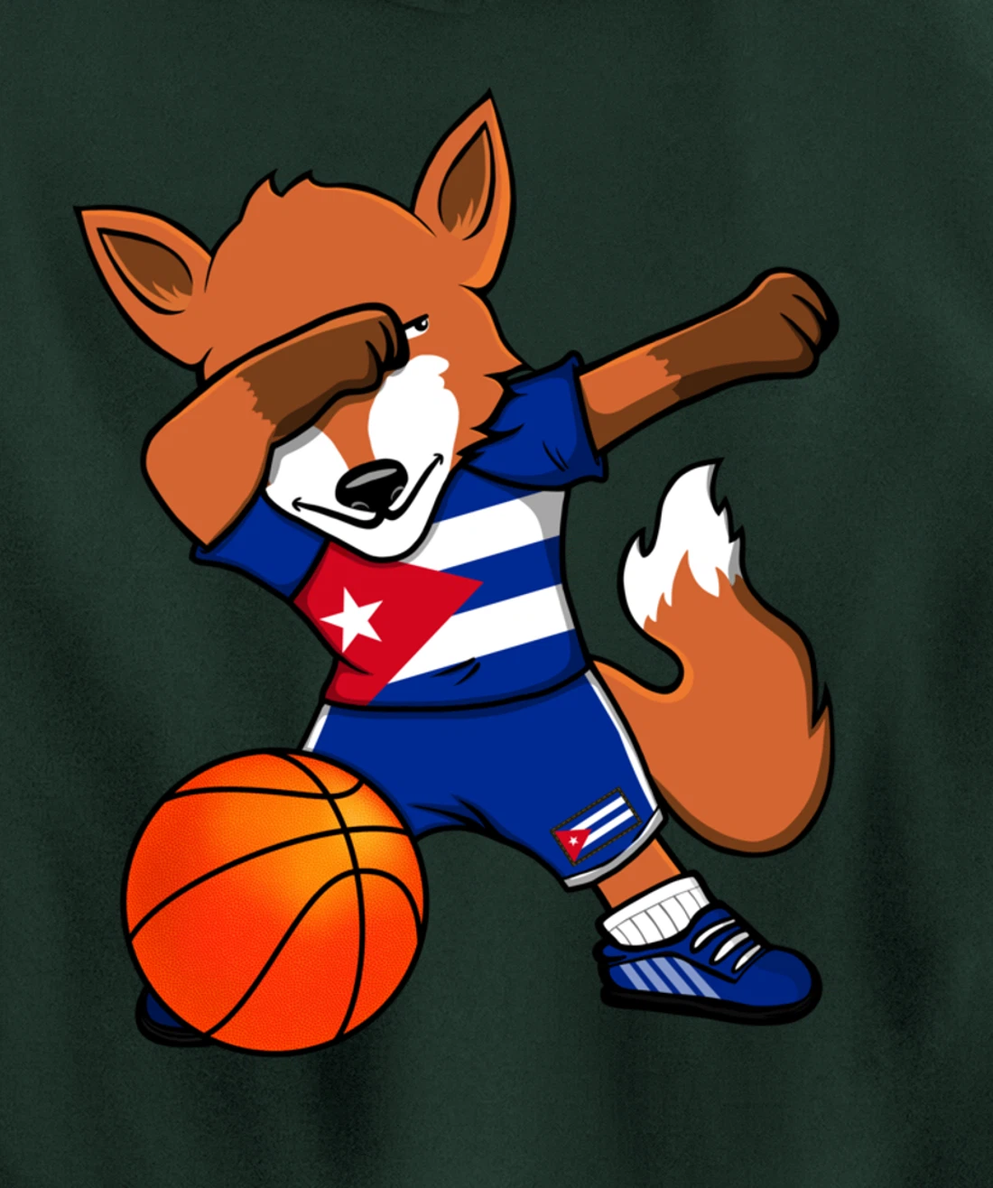 Dabbing Fox Cuba Basketball Fans Jersey Cuban Flag Sport Pullover Hoodie