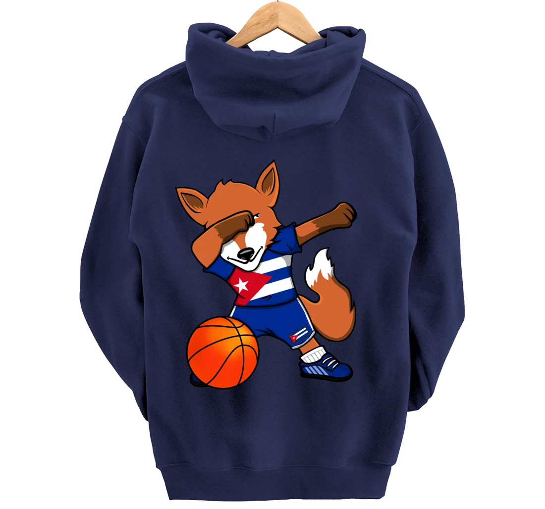 Dabbing Fox Cuba Basketball Fans Jersey Cuban Flag Sport Pullover Hoodie