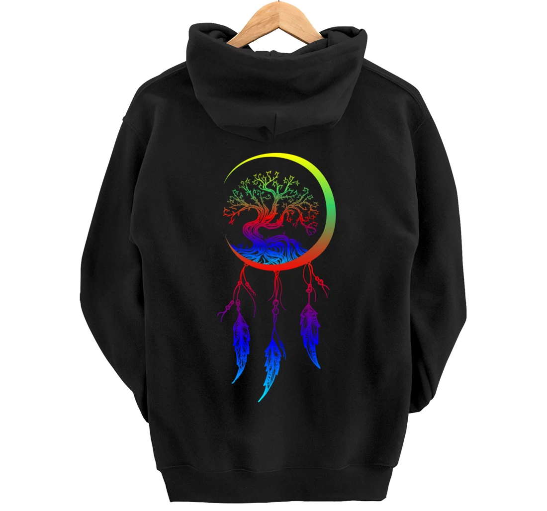 Moon Dreamcatcher Feathers Hippie Bohemian Themed Tee Pullover Hoodie