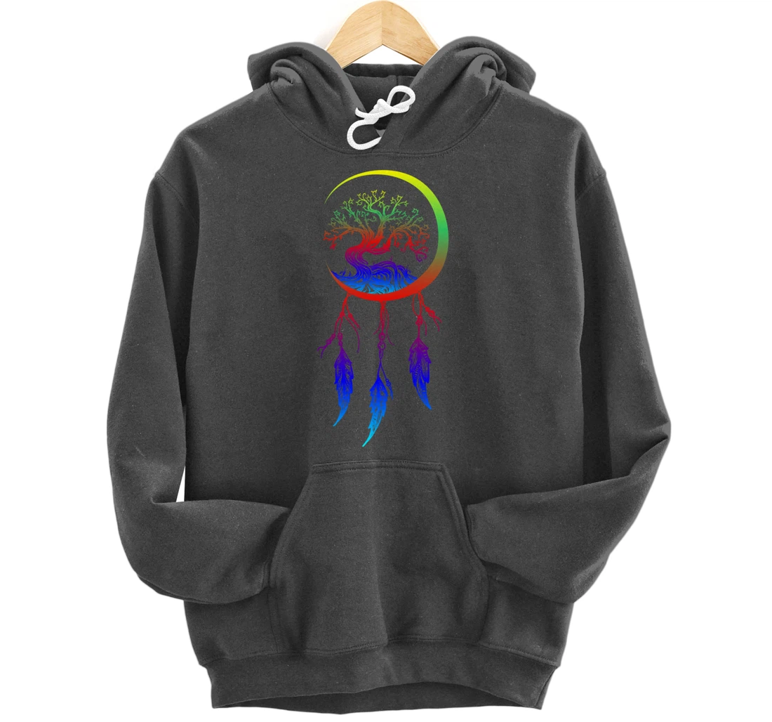 Moon Dreamcatcher Feathers Hippie Bohemian Themed Tee Pullover Hoodie