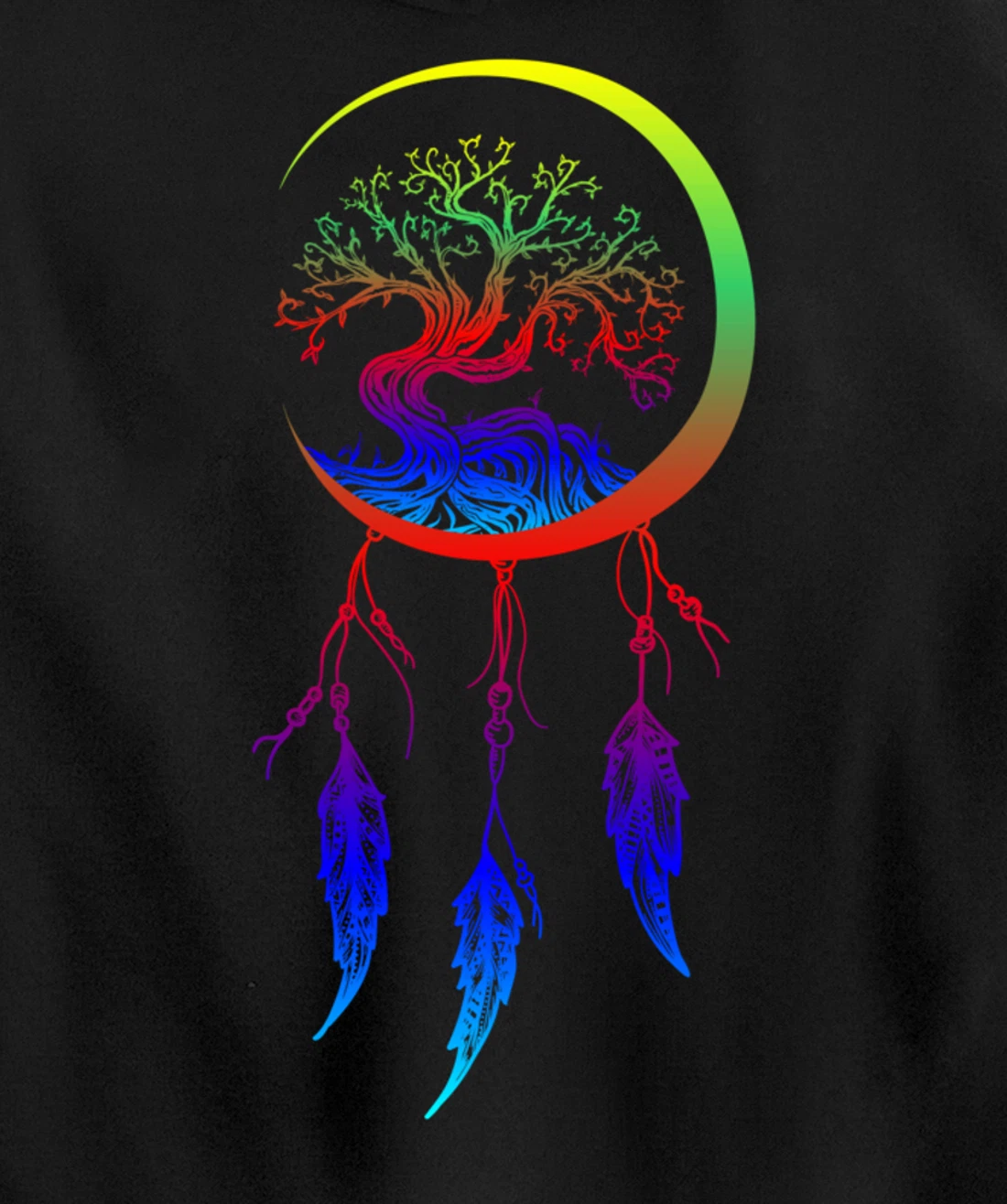 Moon Dreamcatcher Feathers Hippie Bohemian Themed Tee Pullover Hoodie