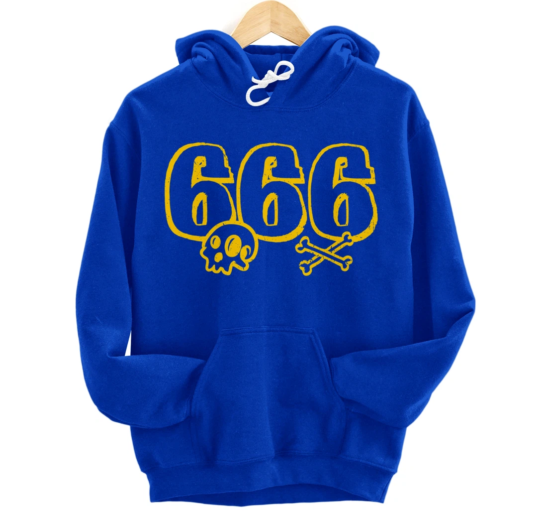 666 / Number of the Beast / Yellow Skull & Bones Satanic Pullover Hoodie