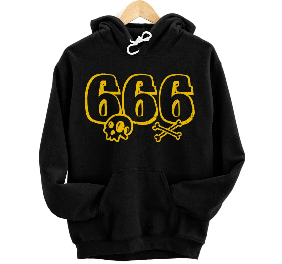 666 / Number of the Beast / Yellow Skull & Bones Satanic Pullover Hoodie