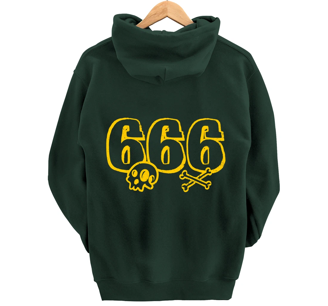 666 / Number of the Beast / Yellow Skull & Bones Satanic Pullover Hoodie