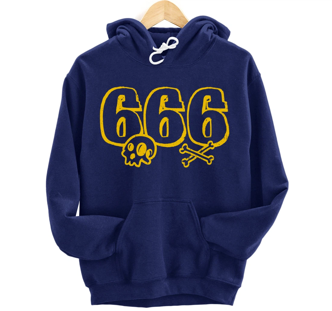 666 / Number of the Beast / Yellow Skull & Bones Satanic Pullover Hoodie