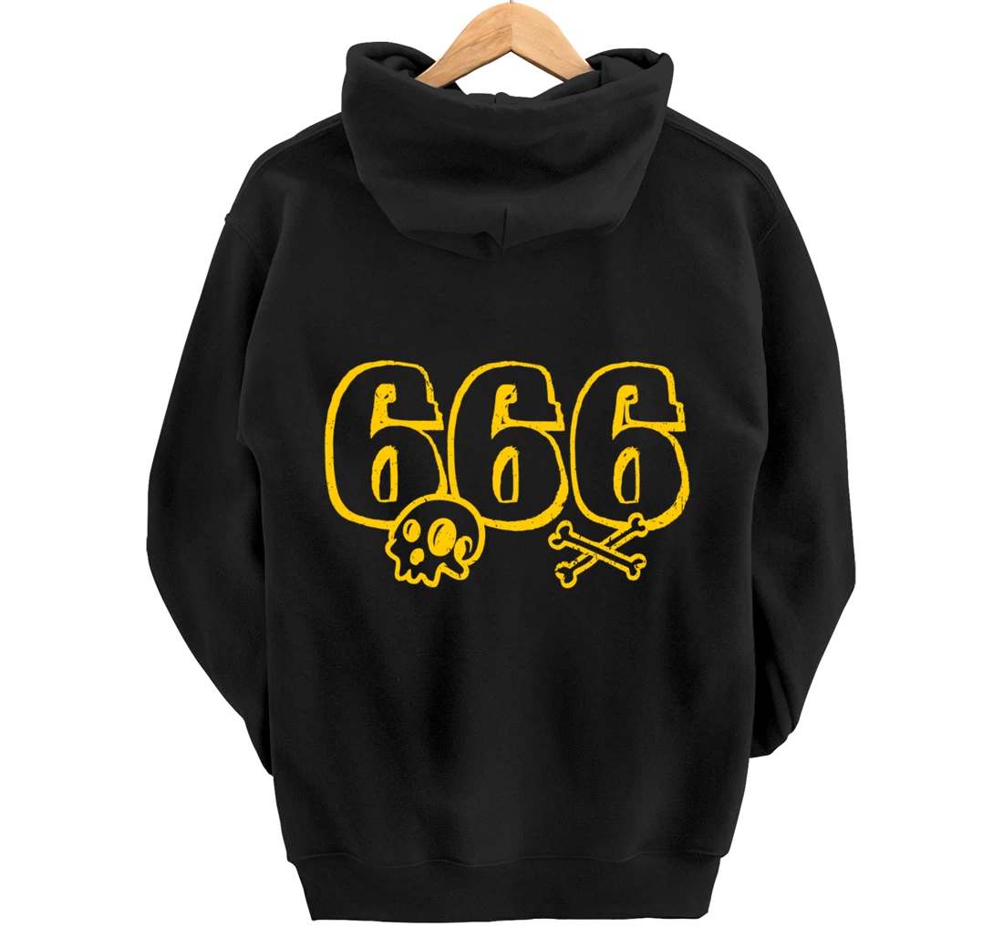 666 / Number of the Beast / Yellow Skull & Bones Satanic Pullover Hoodie