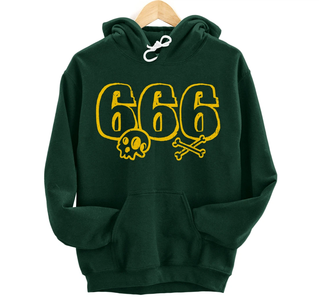 666 / Number of the Beast / Yellow Skull & Bones Satanic Pullover Hoodie