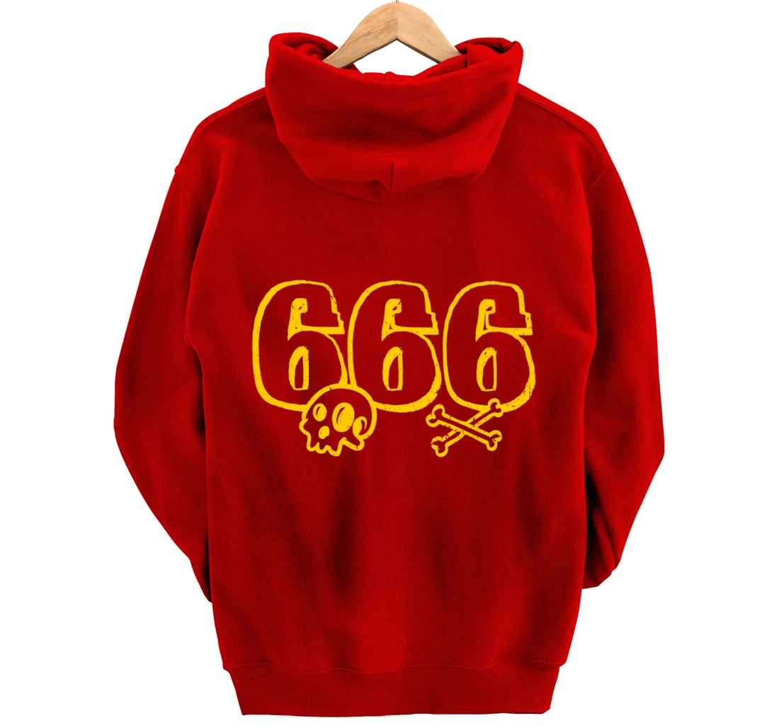 666 / Number of the Beast / Yellow Skull & Bones Satanic Pullover Hoodie
