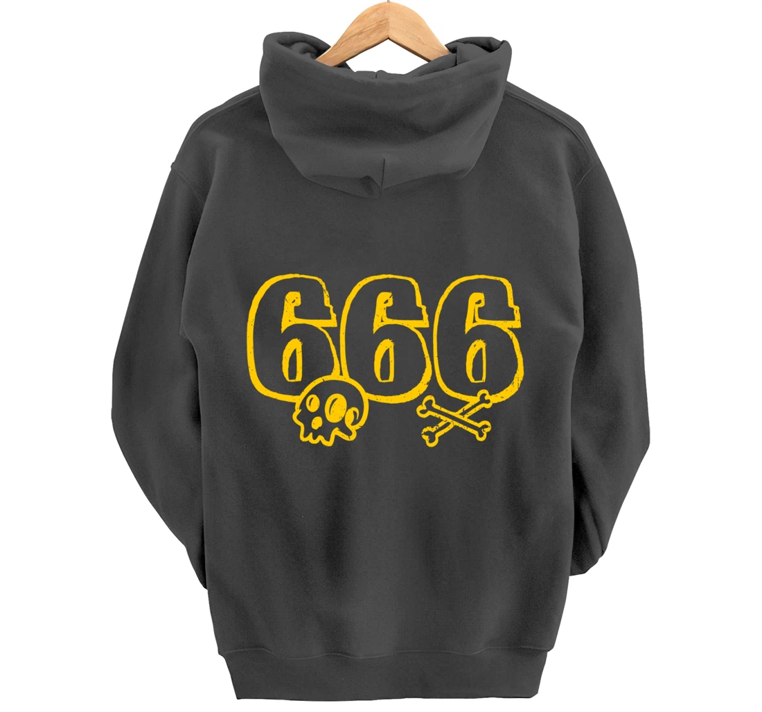 666 / Number of the Beast / Yellow Skull & Bones Satanic Pullover Hoodie