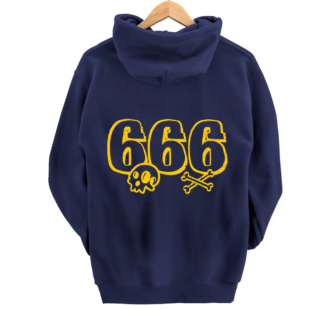 666 / Number of the Beast / Yellow Skull & Bones Satanic Pullover Hoodie