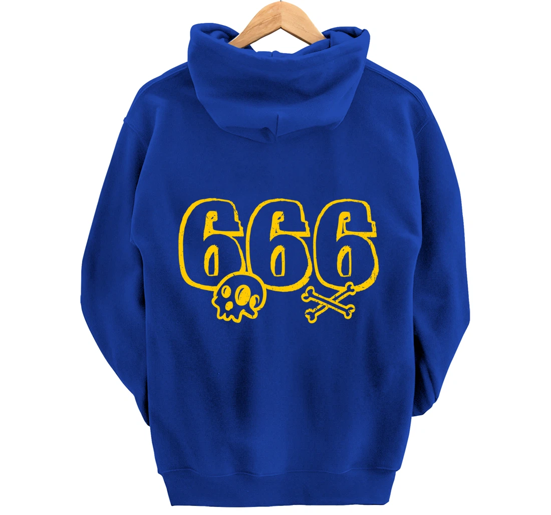 666 / Number of the Beast / Yellow Skull & Bones Satanic Pullover Hoodie