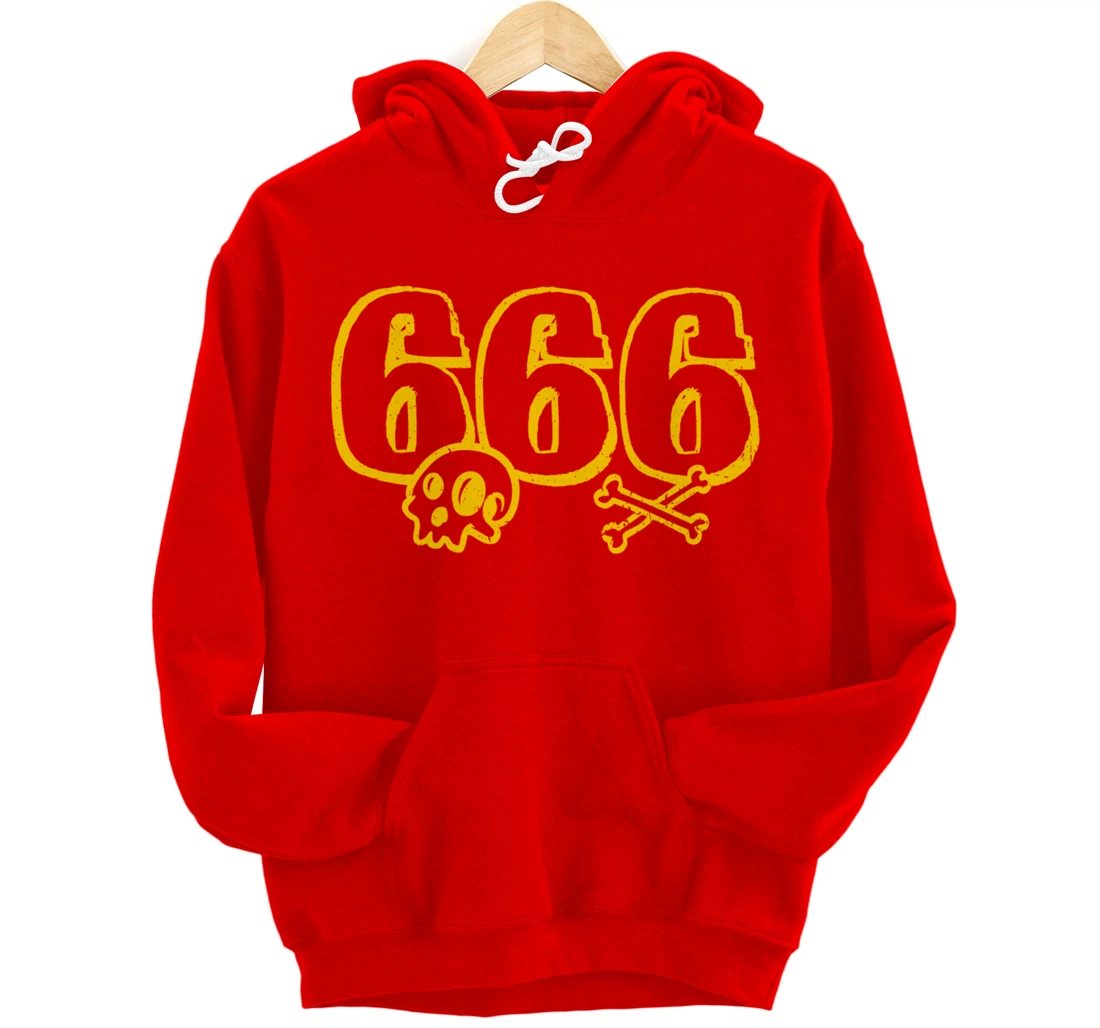 666 / Number of the Beast / Yellow Skull & Bones Satanic Pullover Hoodie