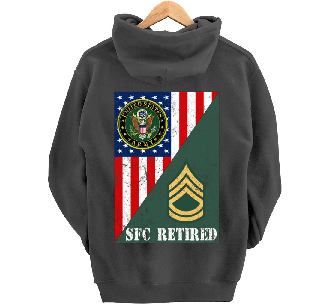 Retired Army Sergeant First Class Half Rank & Flag Pullover Hoodie