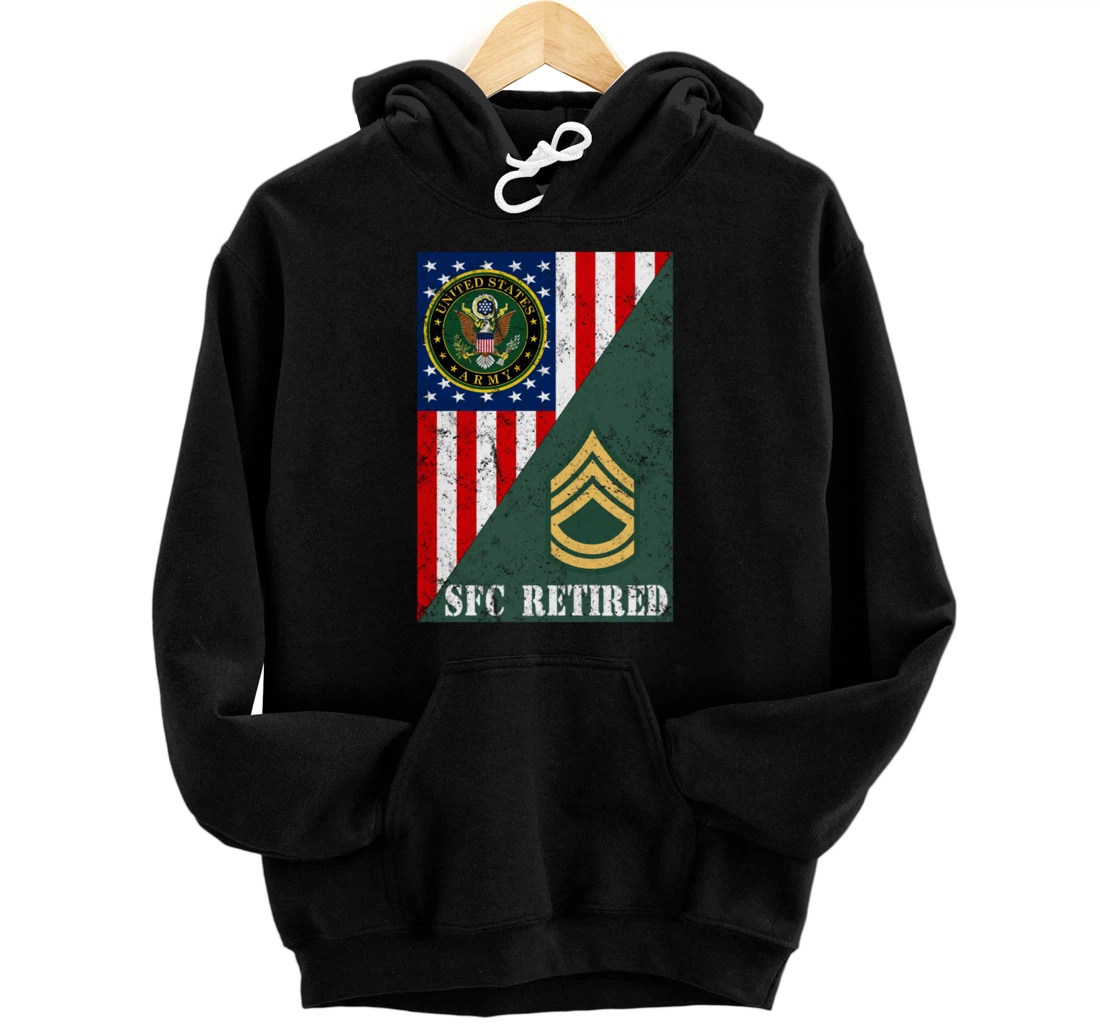 Retired Army Sergeant First Class Half Rank & Flag Pullover Hoodie