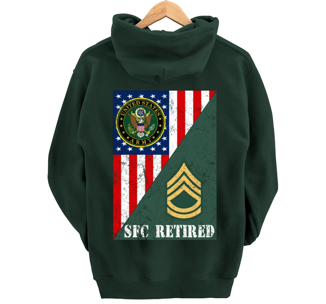 Retired Army Sergeant First Class Half Rank & Flag Pullover Hoodie