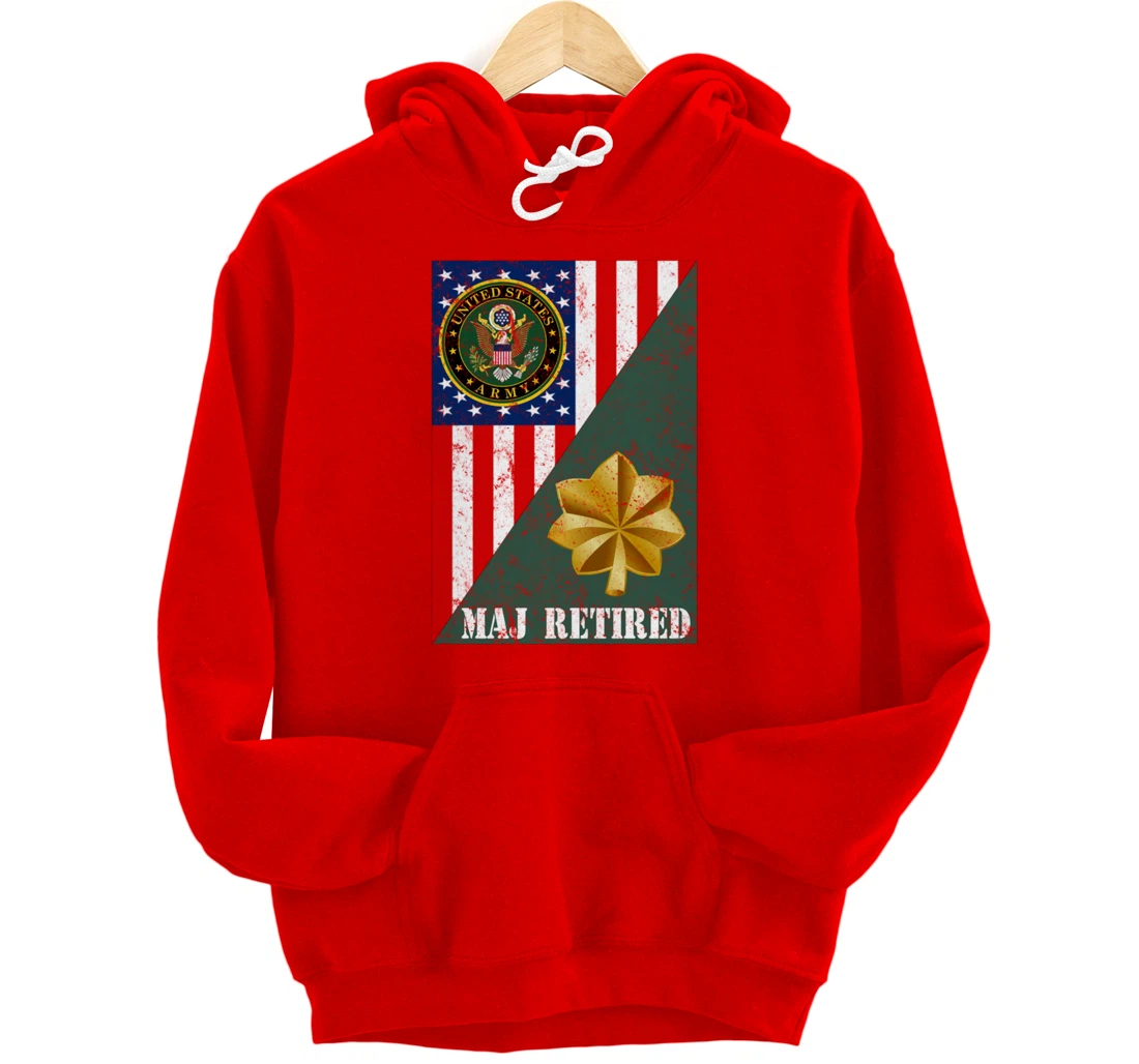 Retired Army Major Half Rank & Flag Pullover Hoodie