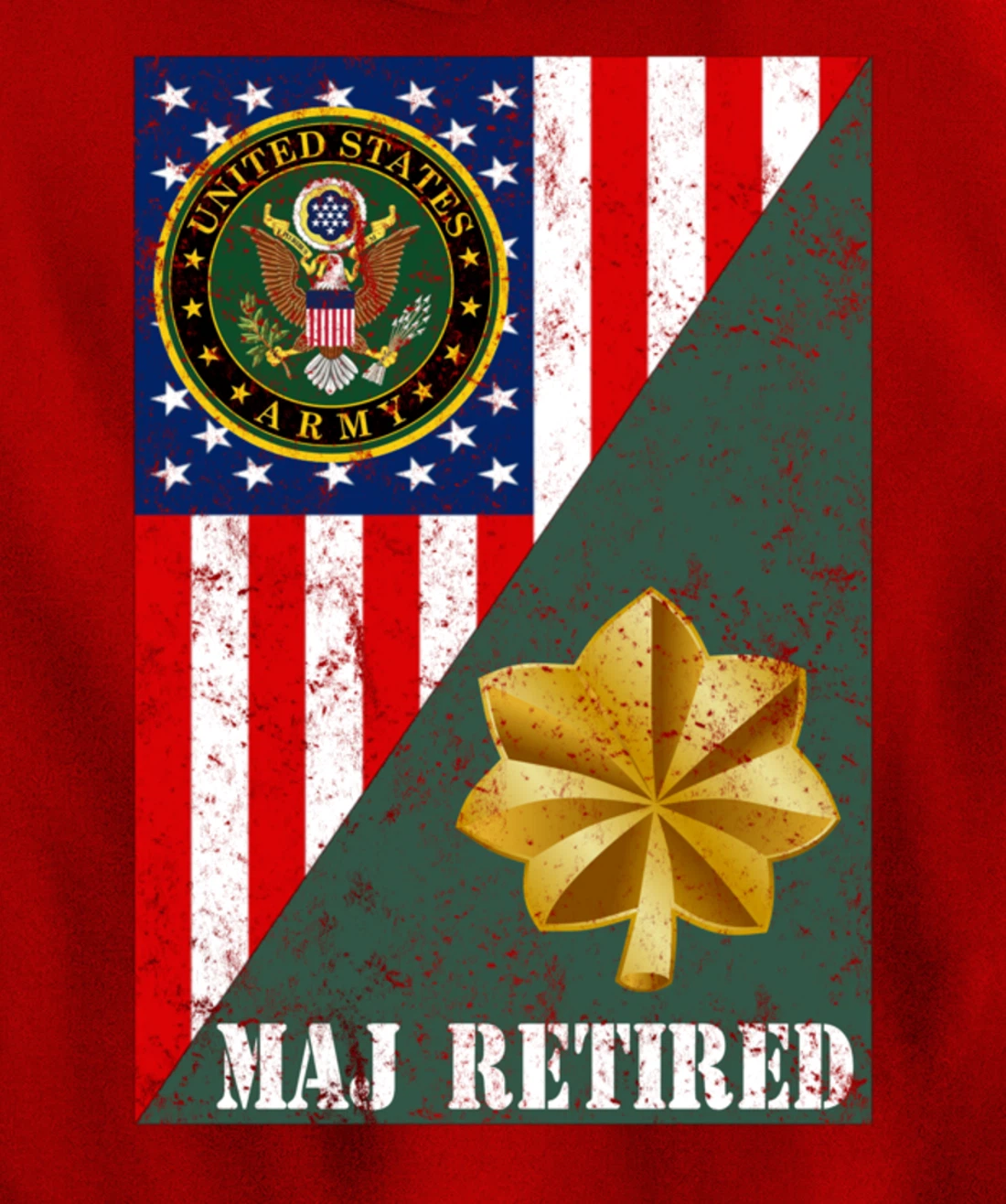 Retired Army Major Half Rank & Flag Pullover Hoodie