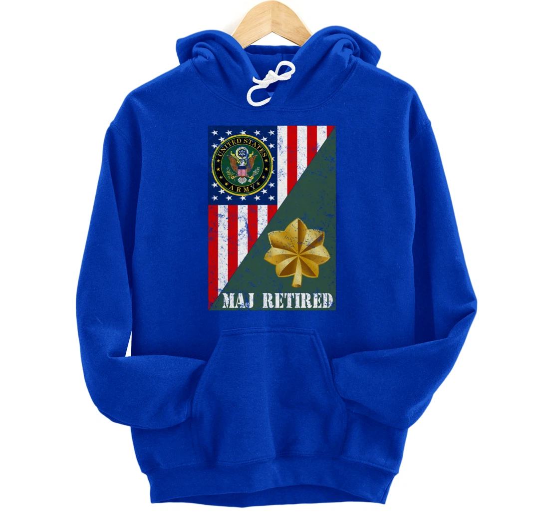 Retired Army Major Half Rank & Flag Pullover Hoodie