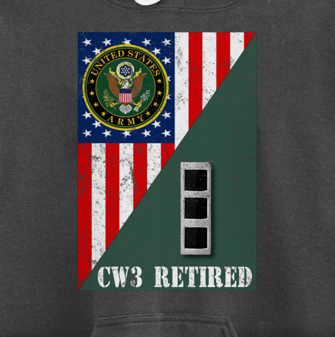 Retired Army Chief Warrant Officer CW3 Half Rank & Flag Pullover Hoodie
