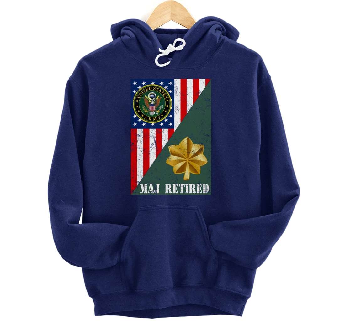 Retired Army Major Half Rank & Flag Pullover Hoodie