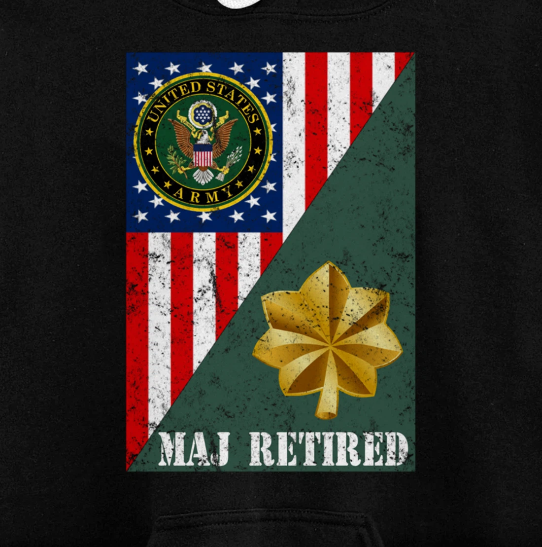 Retired Army Major Half Rank & Flag Pullover Hoodie