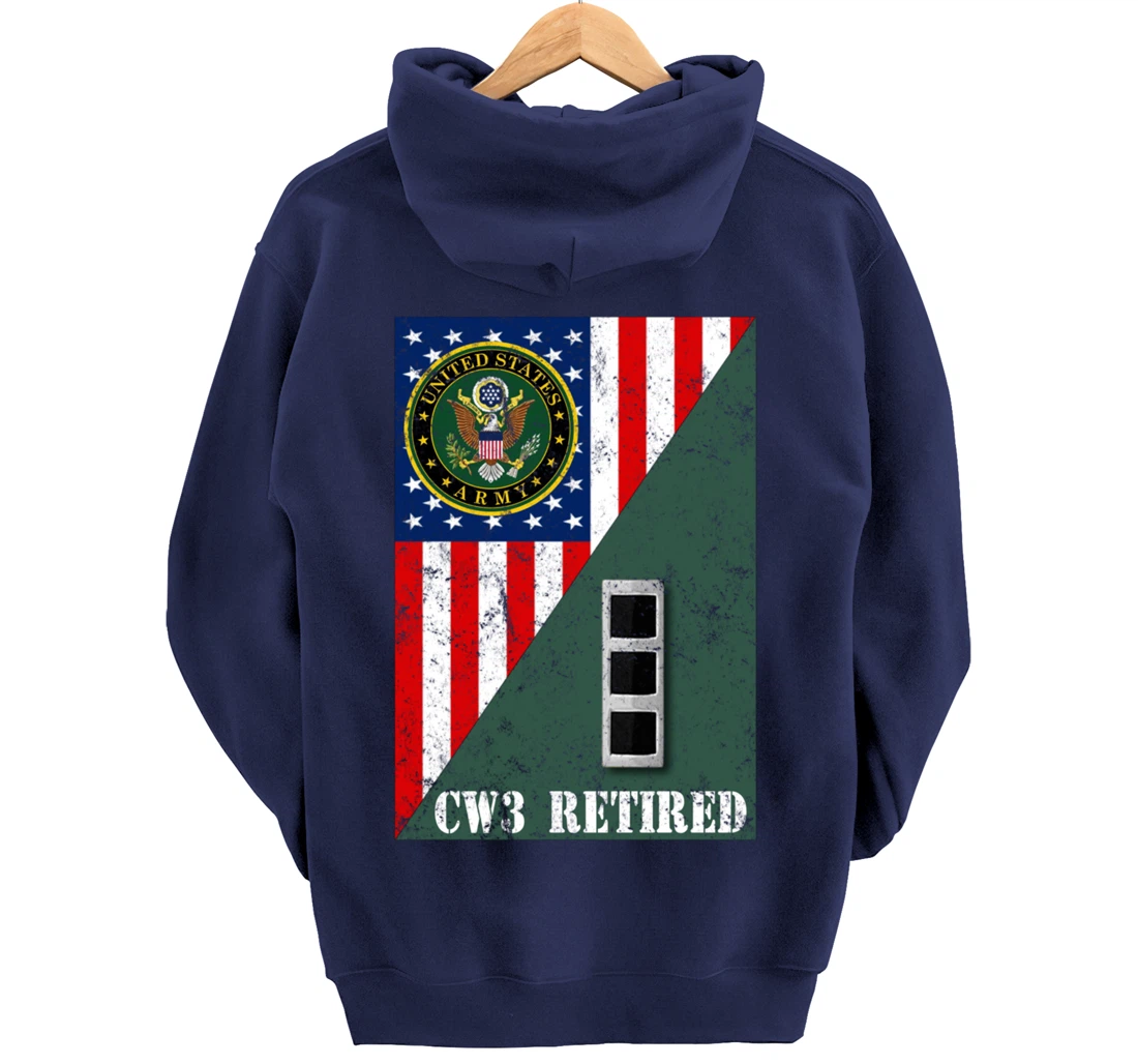 Retired Army Chief Warrant Officer CW3 Half Rank & Flag Pullover Hoodie