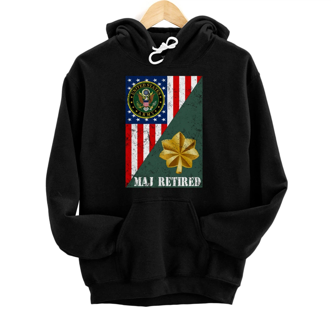 Retired Army Major Half Rank & Flag Pullover Hoodie