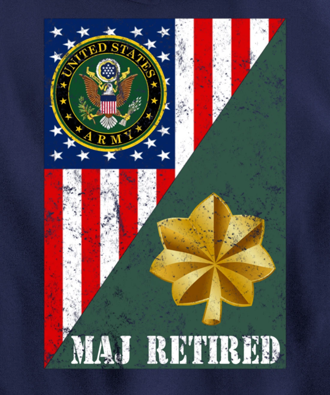 Retired Army Major Half Rank & Flag Pullover Hoodie