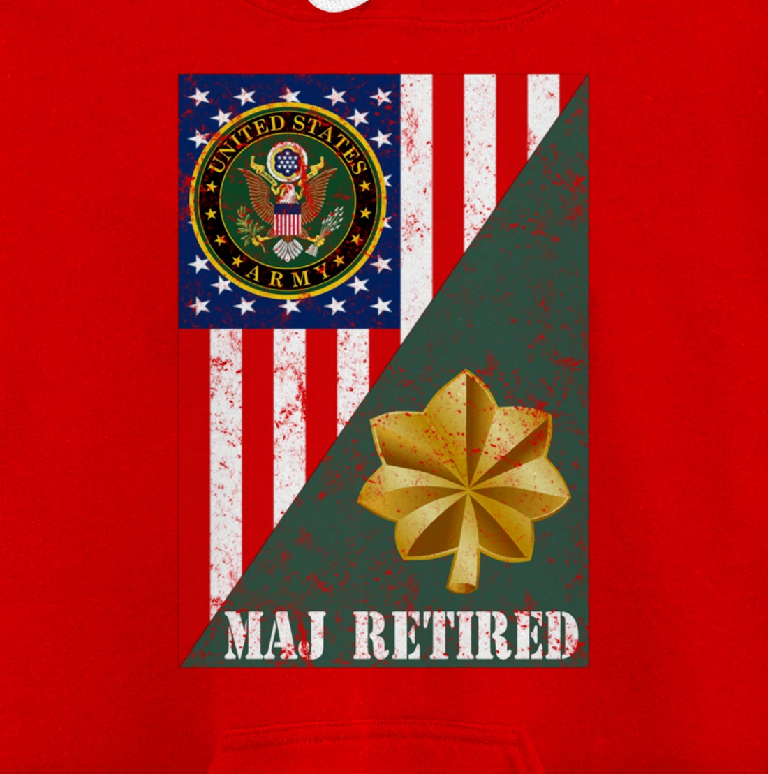 Retired Army Major Half Rank & Flag Pullover Hoodie