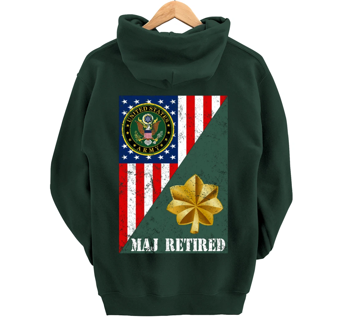 Retired Army Major Half Rank & Flag Pullover Hoodie
